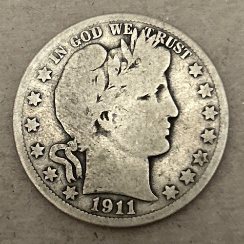 1911 Barber Half Dollar 50c Silver Coin.  Circulated Ungraded
