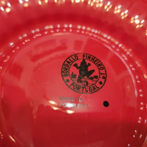 Bordallo Pinheiro Red Poinsettia Chip and Dip Platter with Label Portugal - Picture 5 of 5