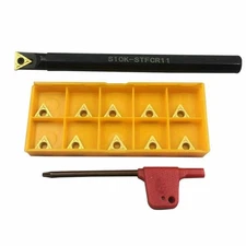 S10KSTFCR11 Steel Lathe Turning Tool Holder with 11 TCMT110204 Carbide Inserts