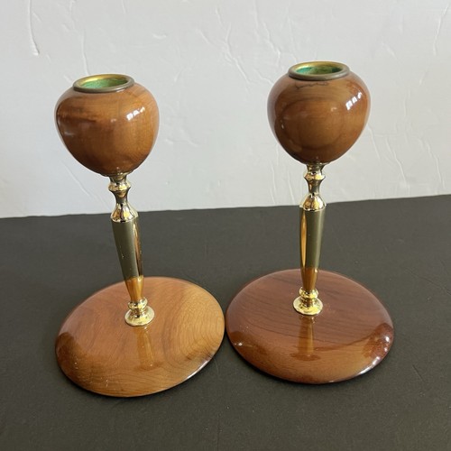 Mid Century Pair of Wooden Candle Stick Holders Myrtle Wood - Picture 10 of 18