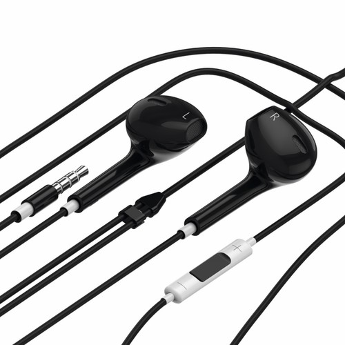 Słuchawki z kablem Słuchawki douszne Zestaw słuchawkowy przewodowy jack 3,5 mm czarny - Zdjęcie 5 z 9