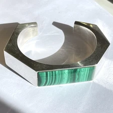 RARE Vintage Architectural MCM Malachite Signed Thomas P. O’Keef Cuff Bracelet