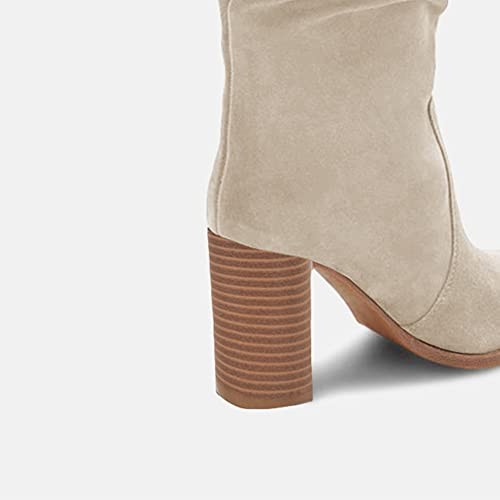 Womens Knee High Boots Chunky High Heel Square Toe Side Zipper Wide Calf Boot - Picture 7 of 7