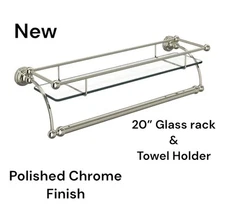 Perrin & Rowe U.6975-APC Traditional 20'' Glass Rack & Towel Holder Chrome NOS