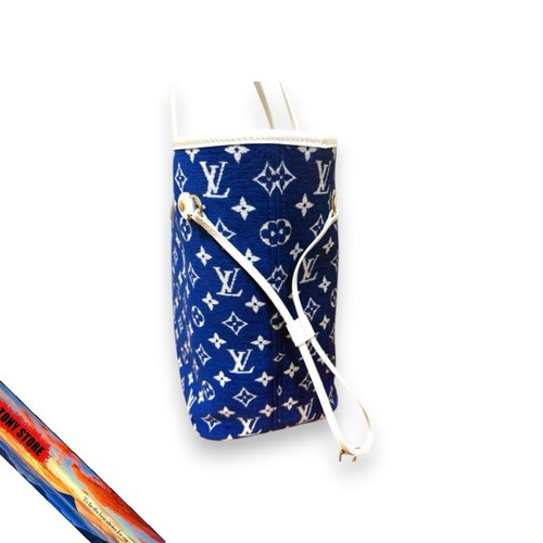 Louis Vuitton Neverfull MM LV Match M46220 borsa tote bag blu monogramma velluto - Foto 2 di 7