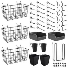 Pegboard Basket Organizers, Peg Board Large Baskets Hooks Bins Cups Tool Black