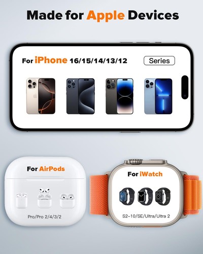 Estación de carga inalámbrica 3 en 1 para iPhone 16/15/14/13/12 AirPods iWatch - Imagen 4 de 7