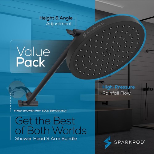Round Rain Shower Head with Extension Arm - Height Adjustable Shower Head wit... - Picture 3 of 8