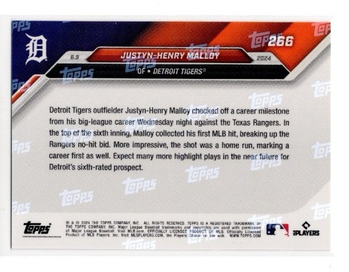 2024 Topps Now #266 Justyn-Henry Malloy/1410 Smashes Home Run primer éxito profesional - Imagen 3 de 3