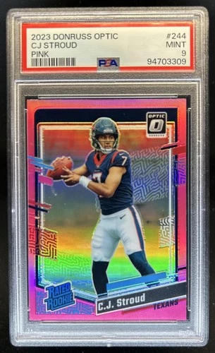 2023 Panini Donruss Optic C.J. Stroud Pink Prizm RC Rated Rookie #244 PSA 9