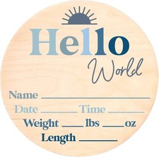 Hello World Newborn Sign - Baby Name Birth Announcement Plaque for Hospital...