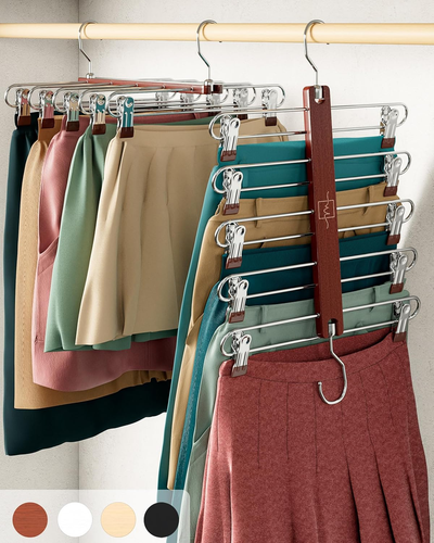 Skirt Hangers Space Saving with Clips - 2 Pack - European Beechwood 5-Tier Hange - Picture 12 of 12