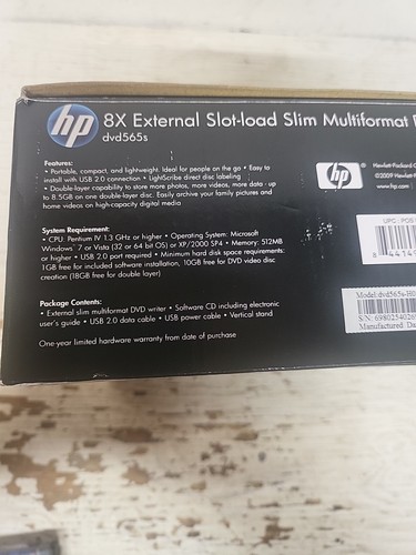 HP DVD565S-H08 LIGHTSCRIBE 8X External DVD Writer No Cables Just Writer - Afbeelding 5 van 5