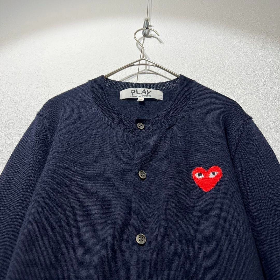 CDG Comme des Garçons PLAY Navy Button-Up Cardigan Wool Heart Logo