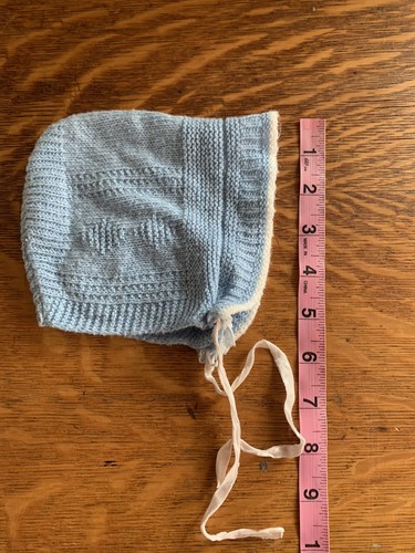 Vintage Baby Bonnet Sweater Layette Blue 9 Months ? 70s Era Aesthetic Nostalgia - Picture 7 of 9