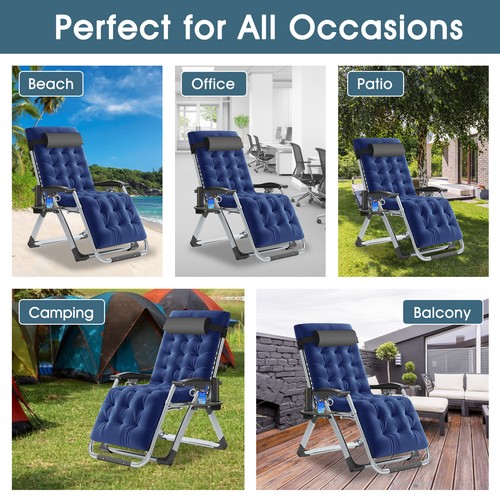 MOPHOTO Zero Gravity Chair Recliner Lounge Chair W/Cup Holder+Headrest+Mat - Picture 38 of 63