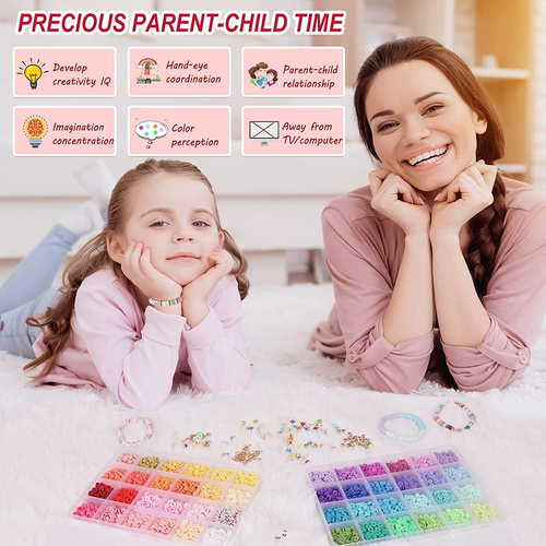 4800Pcs Clay Beads for Bracelet Making Kit 48 Colors Flat round Polymer Spacer H - Picture 5 of 12