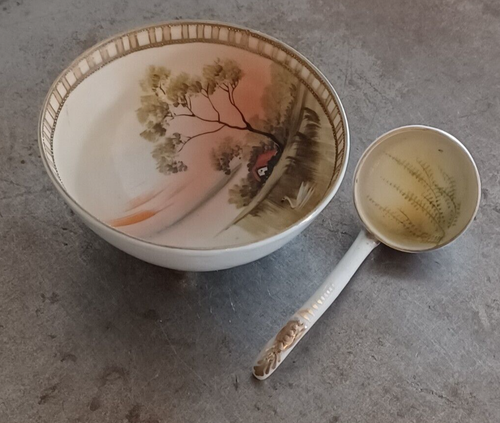 Nagoya Shofu Nippon Porzellan handbemalt 3 Fuß Gewürzschale & Löffel - Bild 23 von 24