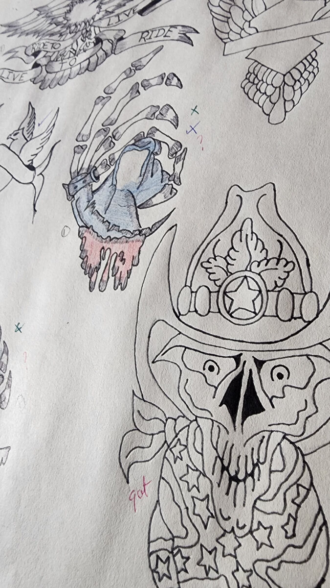 ORIGINAL HAND DRAWN 1980s Vintage Biker Style Tattoo Flash
