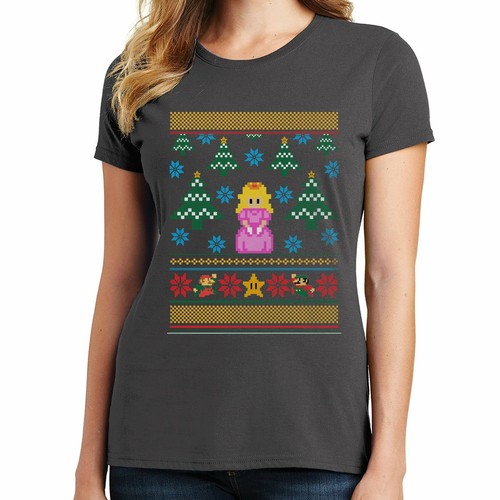 Ugly Christmas Sweater Princess Peach Graphic T-Shirt Super Mario Bros NES 00709 - Picture 8 of 66