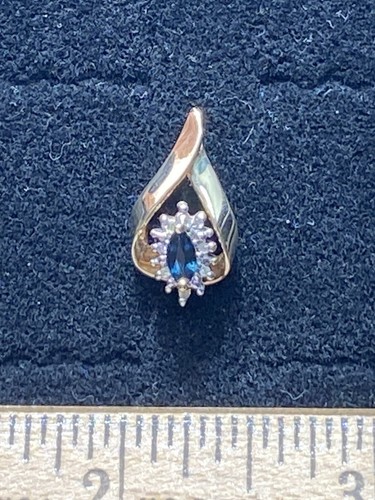 10k Gold Sapphire Diamond Pendant - Picture 2 of 7