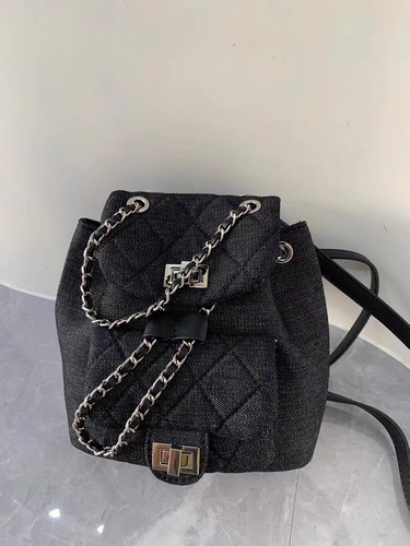 Pequeño Mini Acolchado Denim Cordón Mochila con Solapa Cartera con Cadena Moda Viajes - Imagen 6 de 18