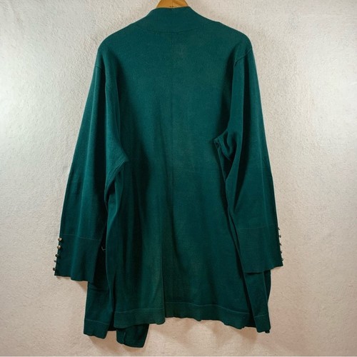 CJ Banks Duster Open Front Cardigan Sz 3X Forest Green Gold Silver Buttons - Picture 5 of 10