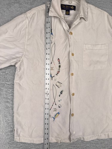 Nat Nast Shirt Mens Medium Ivory Embroidered Fish Fishing Silk Short Sleeve Camp - Picture 12 of 16
