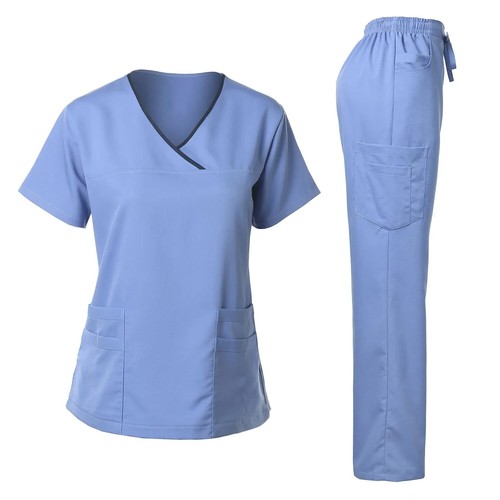 Medical Uniform Trendy Women's Scrub Set Stretch Soft Y-Neck Top Pants Set New - Picture 20 of 38