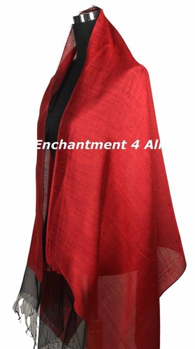 Large 76"x27" Handmade Double Layer Silk Scarf Shawl Wrap, Red Solids - Picture 3 of 5