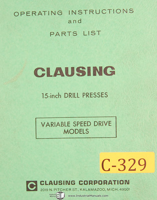 Clausing 15/" Drill Presses Instruct /& Parts Manual 1968 Variable Speed Drive