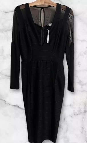 NWT ASOS Deep V Neck Dress long sleeve Ribbed Sheer Sleeves Women’s Size 6