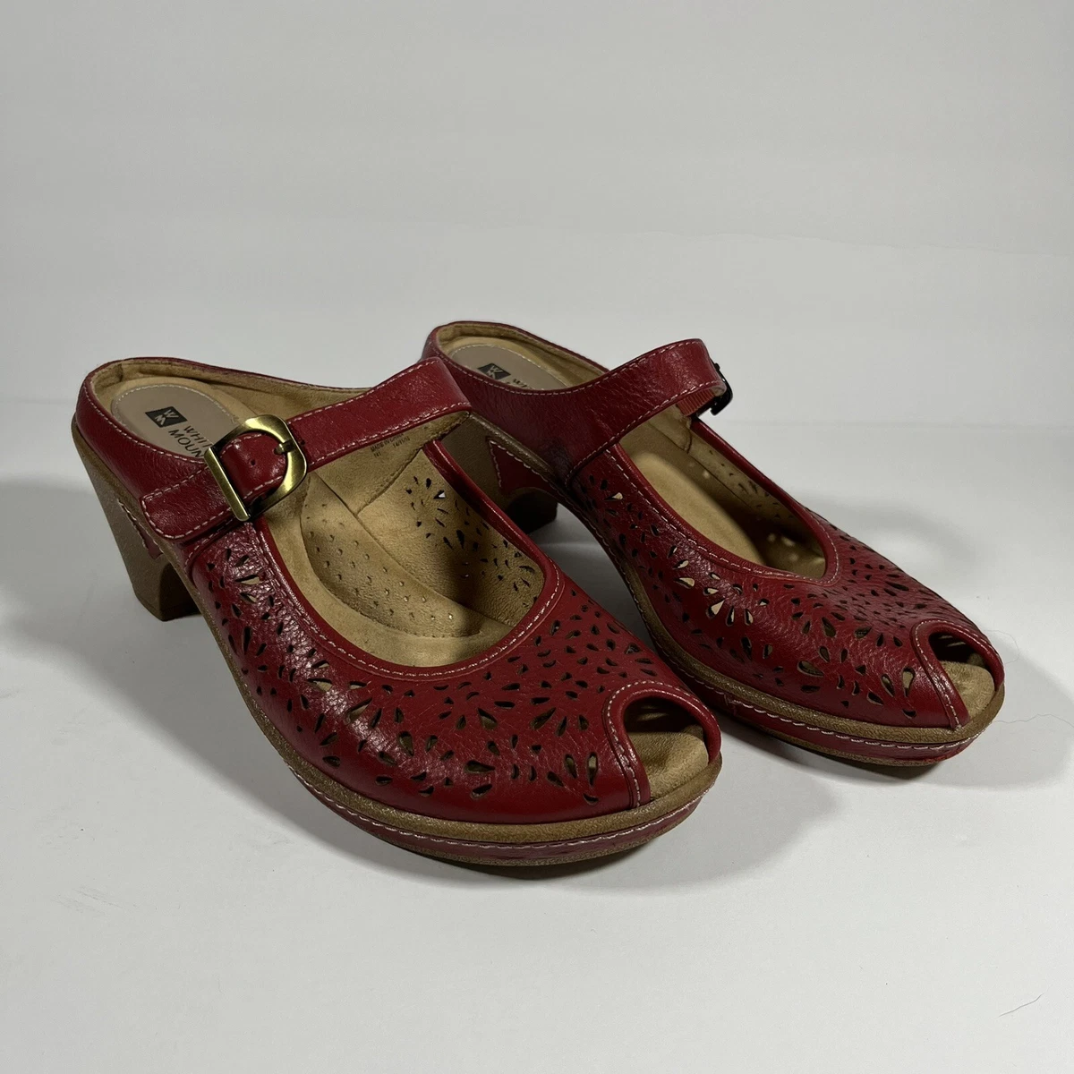 White Mountain Womens Mary Jane Shoes Red Block Heel Mules