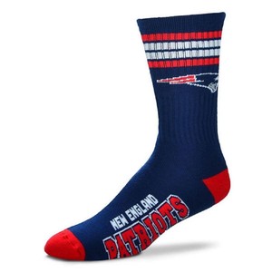 New-England-Patriots-For-Bare-Feet-NFL-4-Stripe-Deuce-Crew-Socks-SZ-L