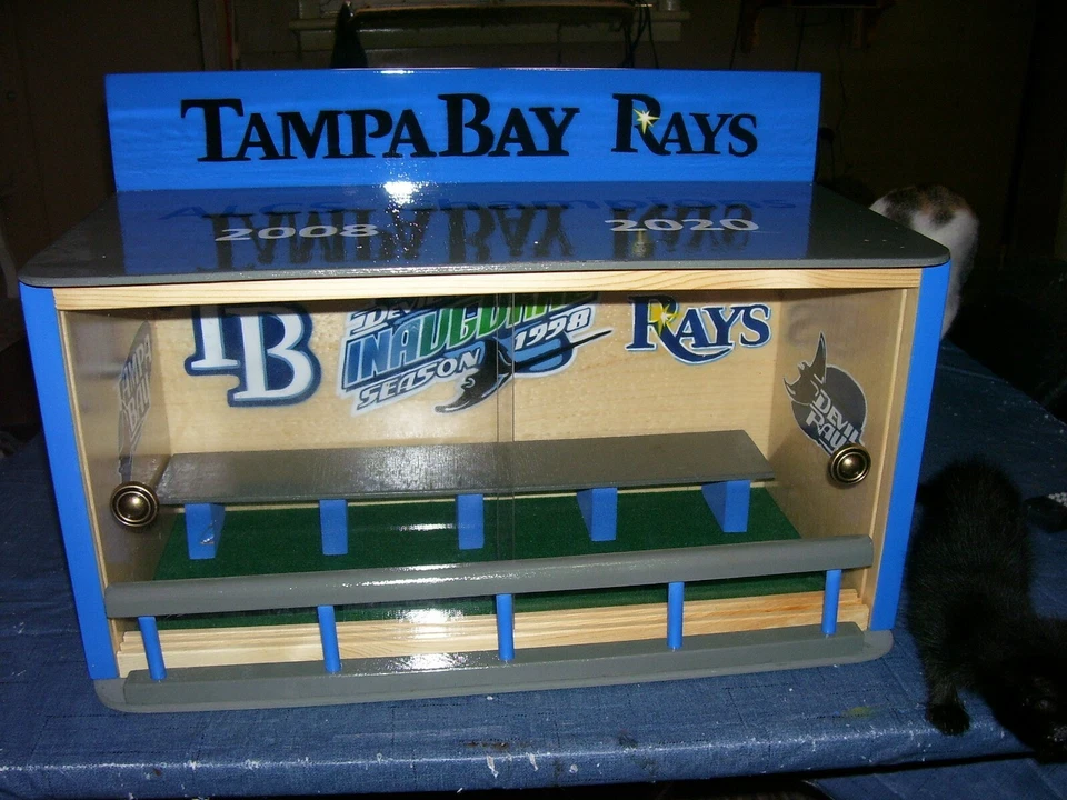 Tampa Bay Rays Bobble heads  display case 6 logos sliding doors & felt floor - Image 2 of 4