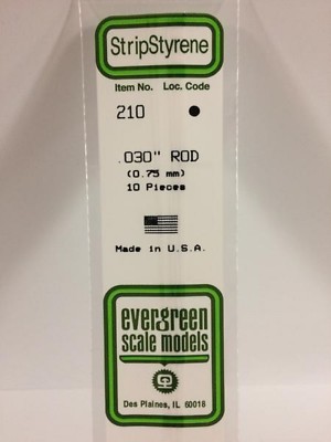 030'' (.75MM) OD White Polystyrene Rod EVG210 by Evergreen Scale Models