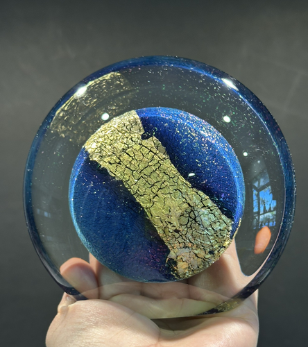 VTG Signed Robert Eickholt Studio Art Glass Dichroic Paperweight Iridescent Disc - Picture 5 of 9