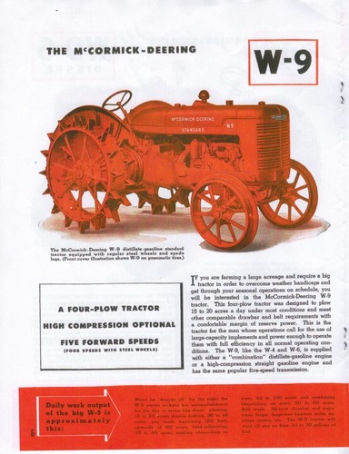 McCormick-Deering 1940s W-4 W-6 W-9 sales pamphlet NEW reprint - Picture 3 of 3