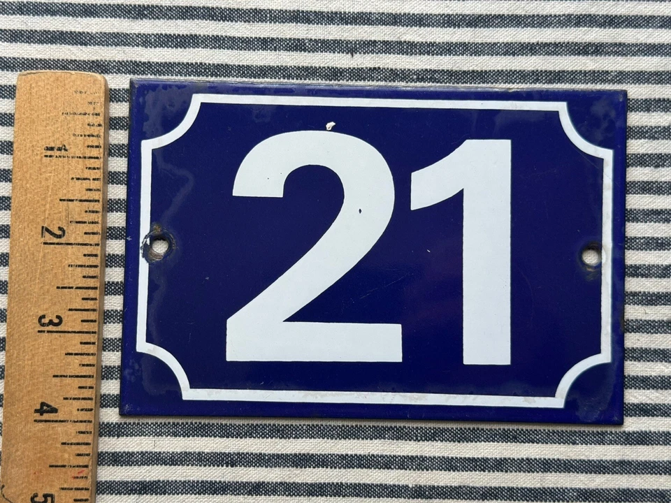 Antiga casa de porcelana francesa nº. Placa de metal 21 portas/portão. - Imagem 2 de 4