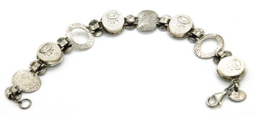 Brazalete de eslabones ovalados de vidrio romano martillado de plata de ley 925 firmado artesanalmente - Imagen 5 de 9