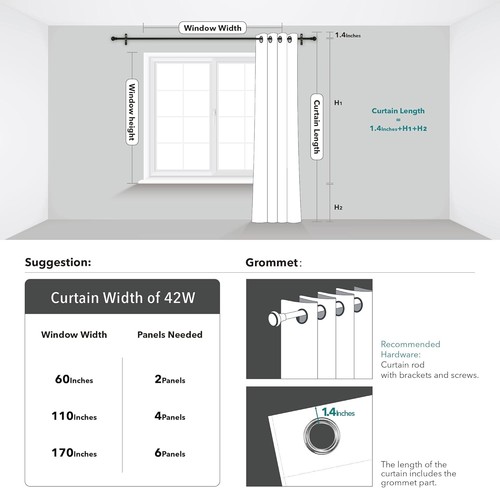 Room Darkening 2-Piece Curtains - Beige Thermal Drapes for Bedrooms, 42W x 84L - Bild 10 von 10