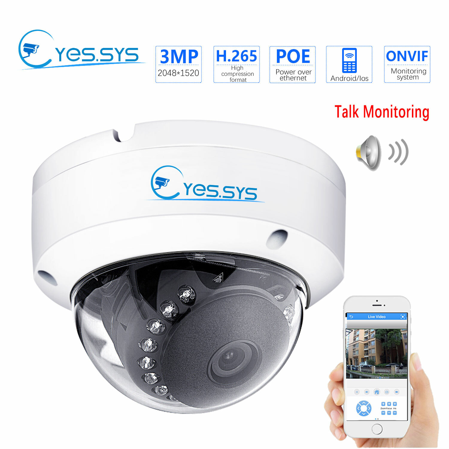 Eyes.sys H.265 48V POE 5.0MP IP NET ONVIF CCTV Night Vision Dome Camera Xmeye