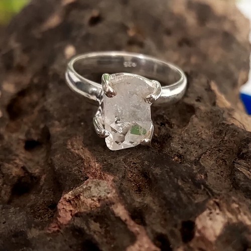Raw Herkimer Diamond Ring Rough Stone Ring Herkimer Ring 925 Sterling Silver - Picture 1 of 3