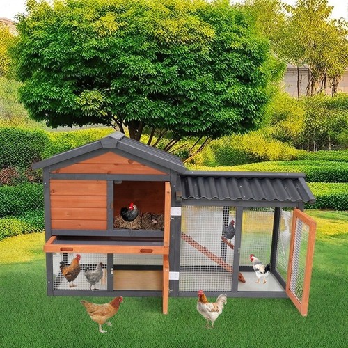 58" Wooden Outdoor Chicken Coop Hen House, Waterproof Rabbit Hutch Bunny Cage - Picture 1 of 12