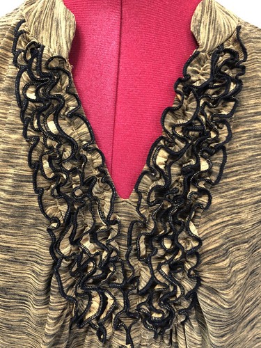 Susan Lawrence Womens Yellow Black Sleeveless Top Sz XL V-Neck W/ruffles-095 - Picture 4 of 9