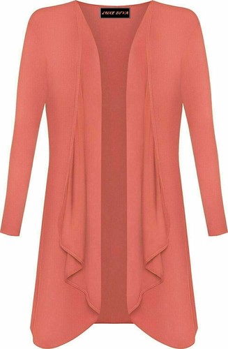 LADIES LONG SLEEVE WATERFALL WOMANS CARDIGAN TOP DUSTER COAT JACKET UK PLUS SIZE - Picture 12 of 15