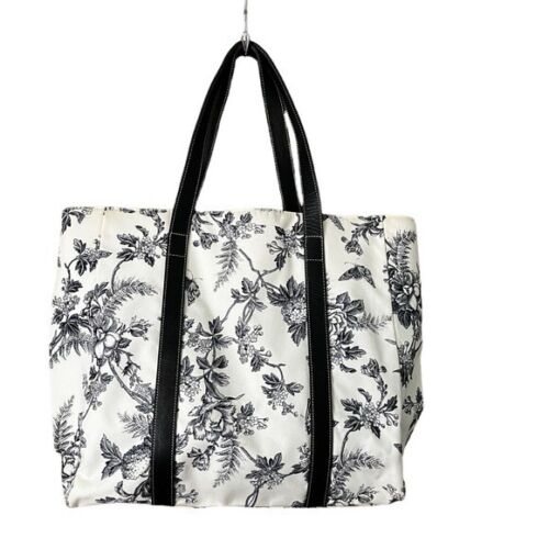 Bolso de hombro Talbots de lona floral con correas de cuero para viajes, tiendas, playa - Imagen 1 de 7