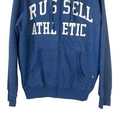 Russell Athletic Mens Write Out Zip Front Hoodie Sweatshirt Blue