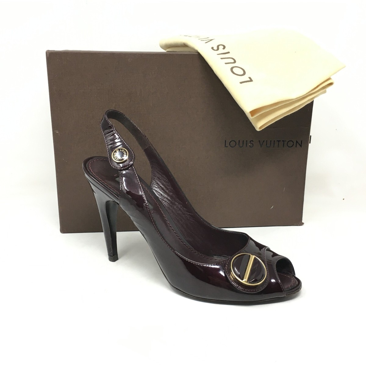 ルイヴィトン　ハイヒール　36.5 Louis Vuitton Logo Sandals Pump Heels Shoes Womens Size 6.5 US