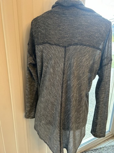 Olivia Moon Large Semi Sheer Cowl Neck Sleeve Sweater Tunic Top Sexy Black Gray - Picture 2 of 7